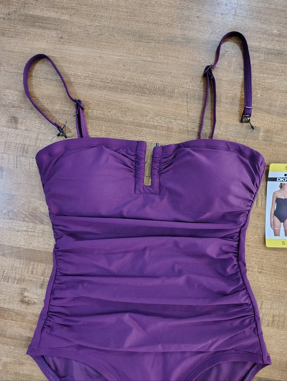 DKNY Adjustable Straps Ruched One-Piece Swimsuit Plum Purple EGGPLANT Purple - Picture 3 of 12